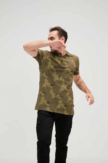 Men's Khaki Polo Neck T-Shirt Raddle Pique Polo