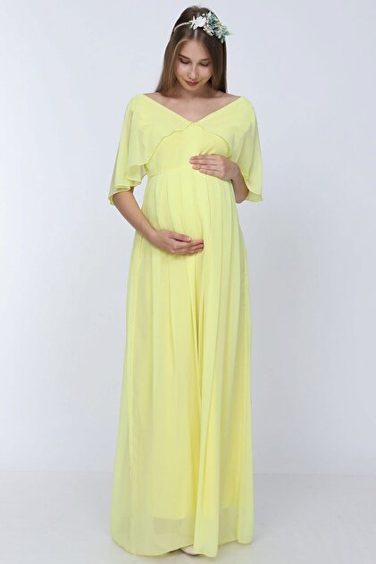 MODA LABO Angel Sleeve Maternity Dress Yellow- Trendyol