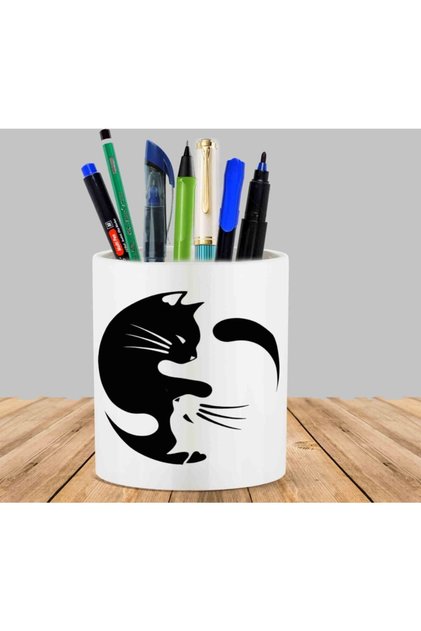 Ying Yang Cats Cactus Succulent Flower Pot Pen Holder