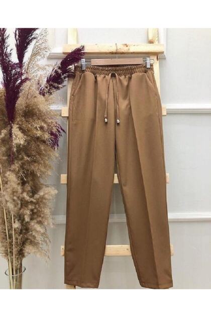 Kadın Camel Beli Lastikli Kumaş Pantolon