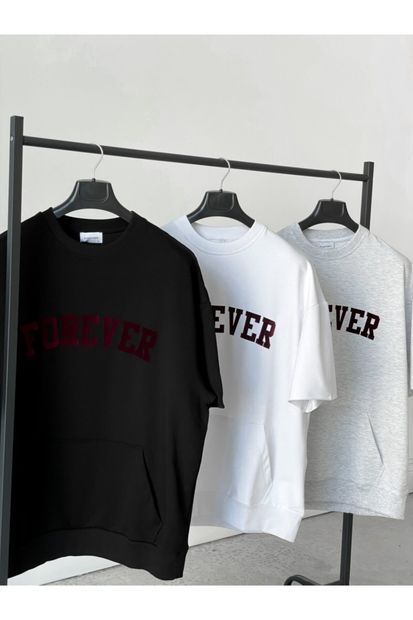 BYBASICMAN Erkek Iki Iplik Beyaz Forever T-shirt - 5