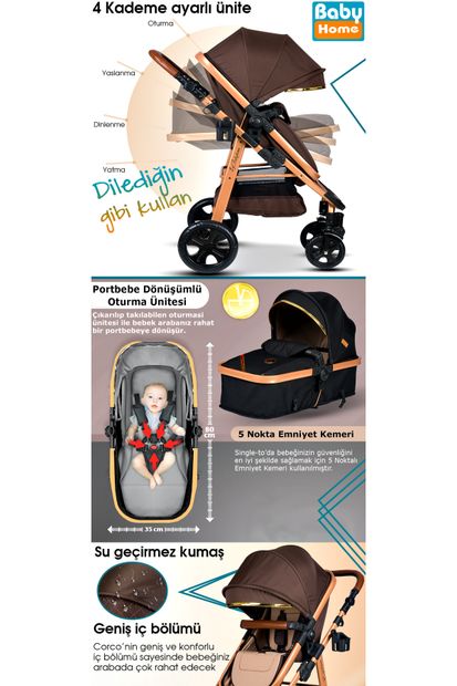 Baby Home 9 In 1 Yeni Doğan Full Set 940 Travel Sistem Bebek Arabası 330 Sallanır Ev Tipi Ana Kucağı - 4
