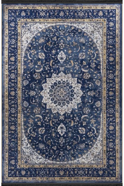 Navy Blue Themed Traditional Motif Ethnic Patterned Vintage Decorative Carpet 2437