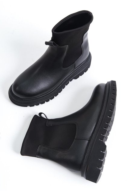 Tothem Black Matte Flexible Diver Fabric Chelsea Elastic Daily Boots