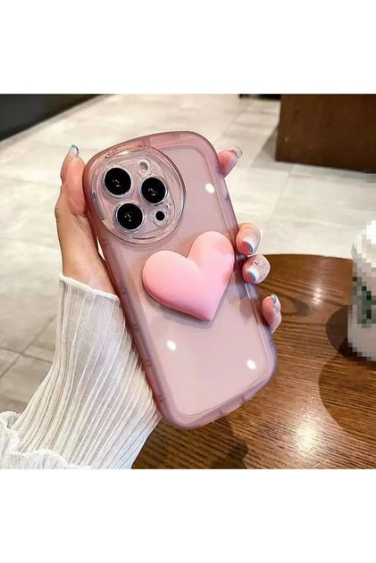 iPhone 14 Promax Colorful Transparent Heart Design Silicone Case with 3D Toy