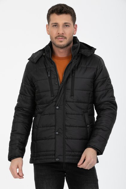 Men's Hooded 100% Polyester Puffer Coat with Fleece Inside