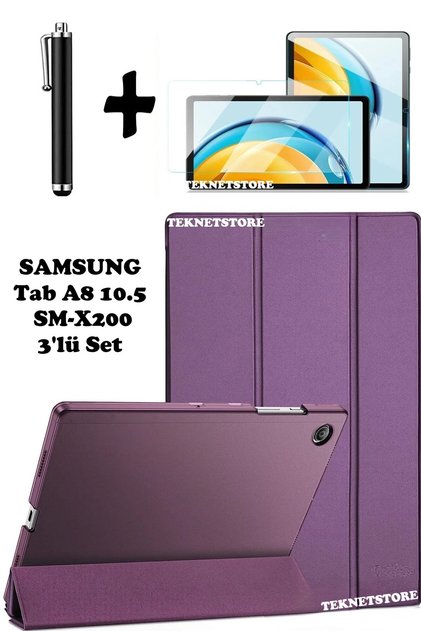 Samsung Galaxy Tab A8 10.5 Inç Sm-x200 Uyumlu Uyku Modlu Tablet Kılıfı Ekran Koruyucu Kalem