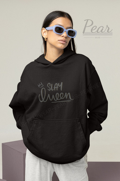 Slay Queen Printed Women's 3 Thread Raised Oversize Hooded Sweatshirt