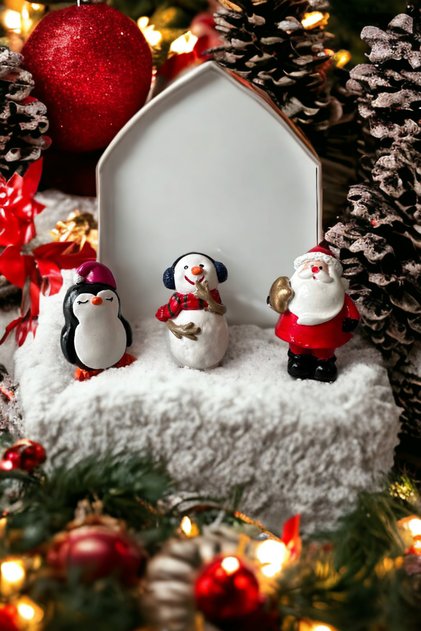 Yılbaşı Noel Baba 3'lü Dekoratif Biblo Seti Kardan Adam Penguen