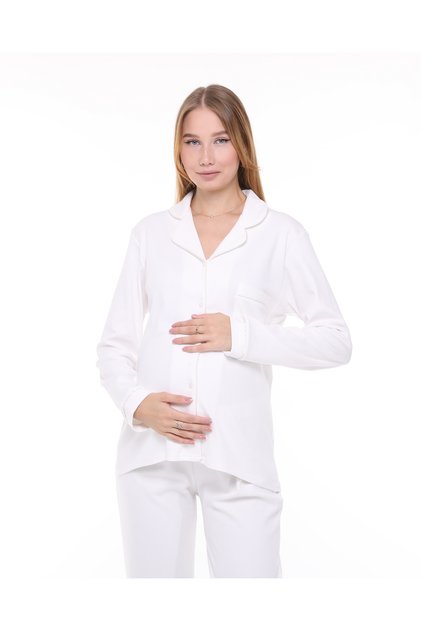 Likapa Interlock Buttoned Maternity, Postpartum Long Sleeve Pajama Set 1354-01