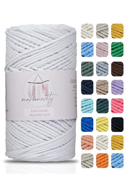 Premium Koton Pamuk Makrome Ipi Beyaz 200 gr 150 Metre 2mm Cotton Zincir Makrome Çanta Ipi Supla Ipi