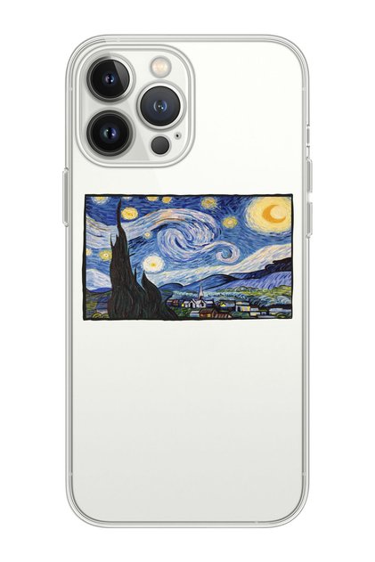 Premium Transparent Phone Case with Starry Night Painting Design Compatible with iPhone 14 Pro