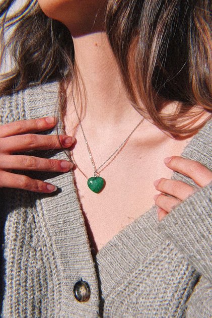 Aventurine Heart Natural Stone Necklace (Chain Included)
