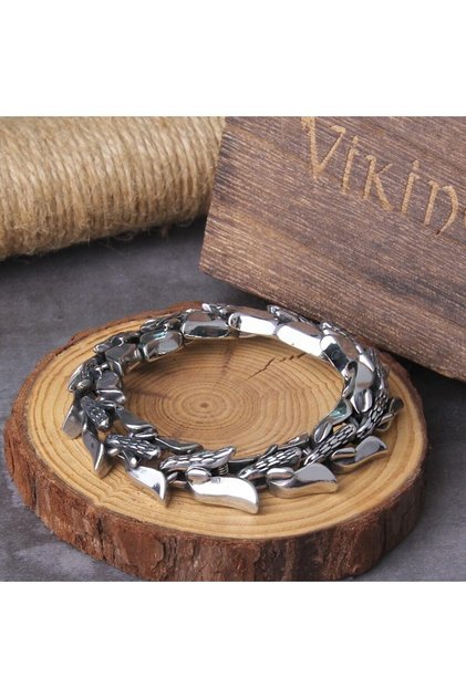 Dragon Design Ouroboros Vintage Gothic 316L Steel Men's Bracelet