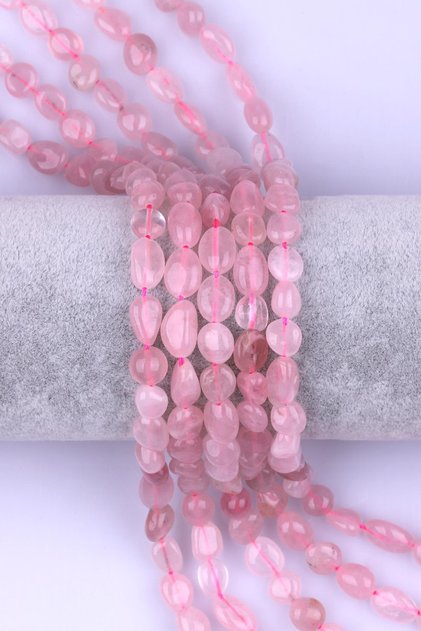 Pink Quartz Natural Stone String Lentil Cut