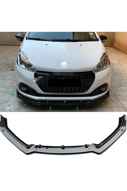 Peugeot 208 Ön Lip Parlak Siyah 3 Prç Kulaklı Kırılmaya Dayanıklı ABS 2012-2020