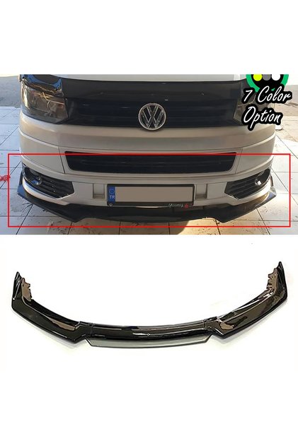 VW Transporter Uyumlu Gri Renkli Şeritli Dilli Ön Lip 4 Prç Parlak Siyah ABS 2008 - 2020