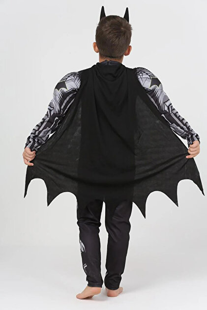 Batman Kostümü kaslı çocuk batman kıyafeti maskeli pelerinli yarasa adam parti özel gün kıyafeti - 3