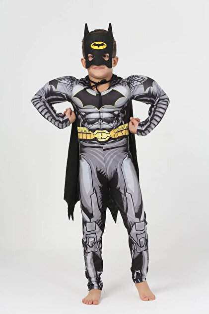 Batman Kostümü kaslı çocuk batman kıyafeti maskeli pelerinli yarasa adam parti özel gün kıyafeti - 5