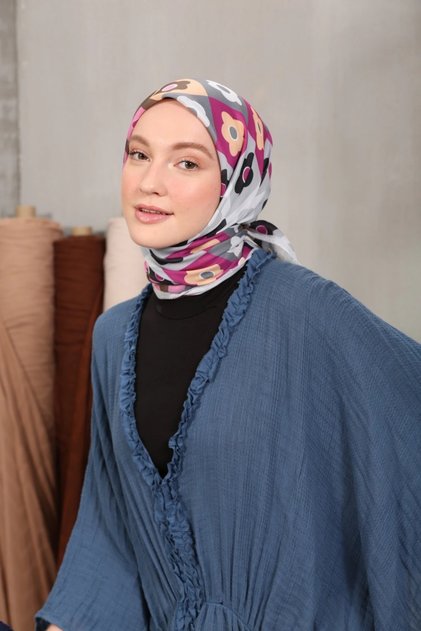 Floral Patterned Soft Cotton Scarf Gray