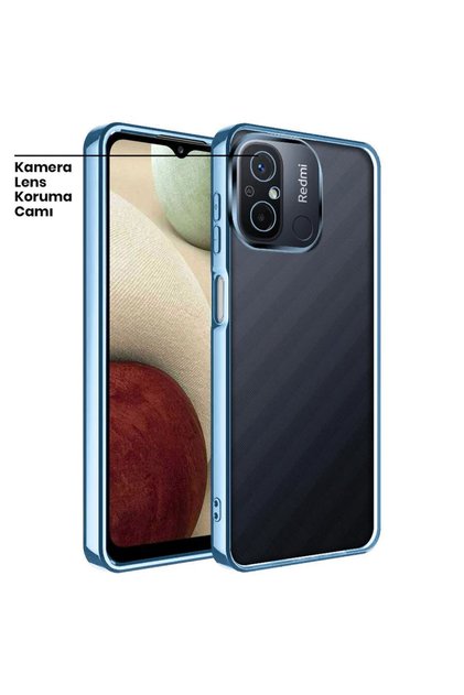 Redmi 12C Case with Camera Lens Protection, Transparent Back with Logo Display, Glossy Edges, Blue