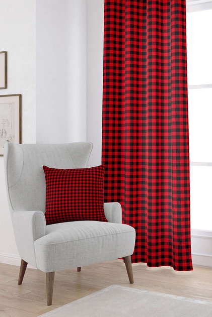 Red Black Christmas Themed Plaid Patterned Digital Printed Curtain Cgh800-pr
