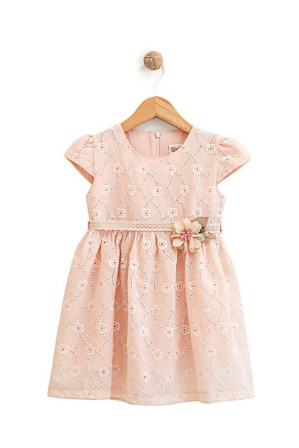 Patterned Pomegranate Girl's Dress - Floral Appliqued Waist Detail and Elegant Cut