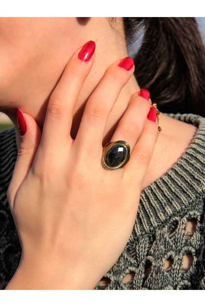 Natural Stone Labradorite Natural Rhinestone Adjustable Women's Ring
