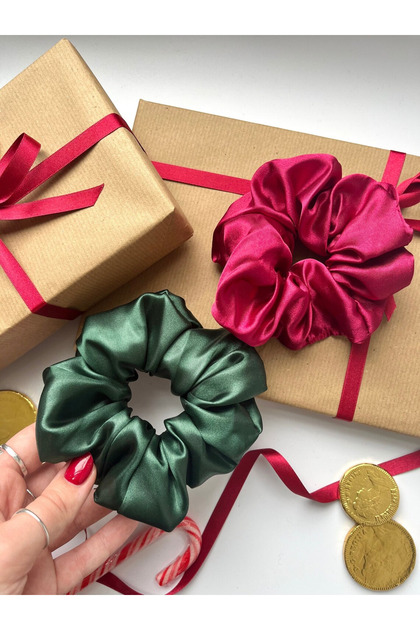 Women's Set of 2 Satin Hair Rubber Clips, New Year's Special Christmas Hair Clip, Christmas Scrunchie