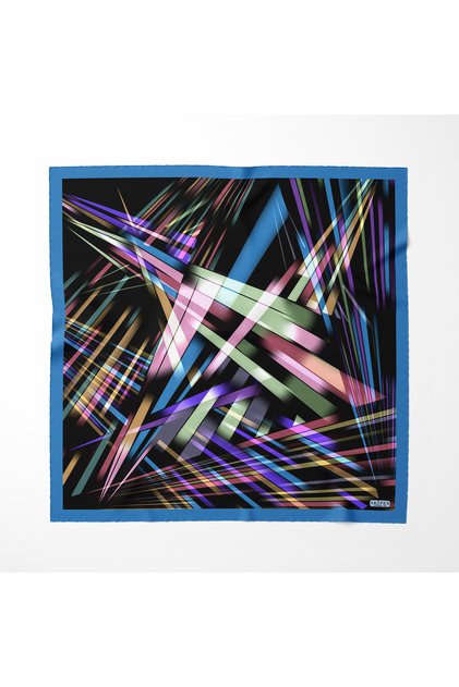 Ipek Twill Eşarp Geometrik Işık Yansımaları Desen Mavi Kadın Tesettür Giyim