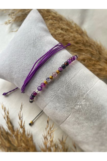 Set of 2 unisex purple Agate bracelets