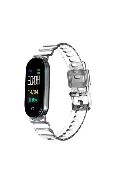 Xiaomi Mi Band 3 / 4 / 5 / 6 Uyumlu Şeffaf Sert Silikon Saat Kordonu Şeffaf
