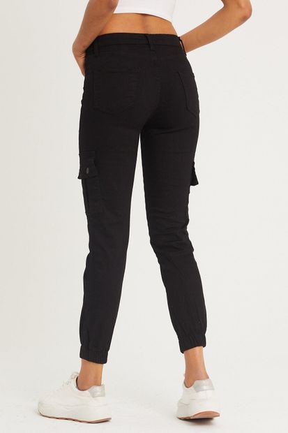 LİMABEL Kadın Siyah Yüksel Bel Kargo Jeans - 4