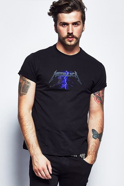 Metallica Ride The Lightning Metallica Group Printed Black Men's Knitted T-Shirt