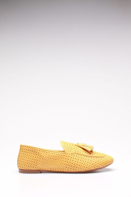 Women's Mustard Studded Genuine Leather Ballerinas