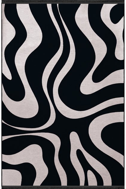 Black Beige Themed Zebra Patterned Creative Modern Decorative Carpet 2537