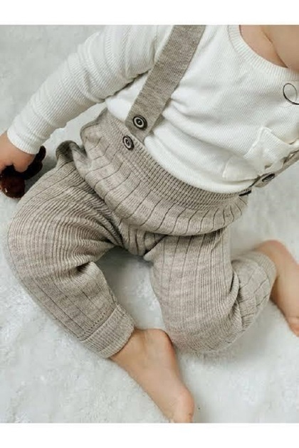 Stone Color Front Buttoned Strap Adjustable Unisex Baby Knitwear Salopet Leggings Trousers
