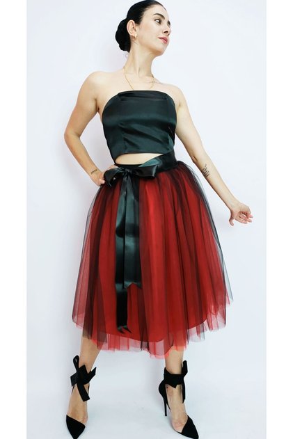 Fashion Women's Red Tulle Tutu Evening Dress Skirt Wedding Graduation Henna Mother Daughter