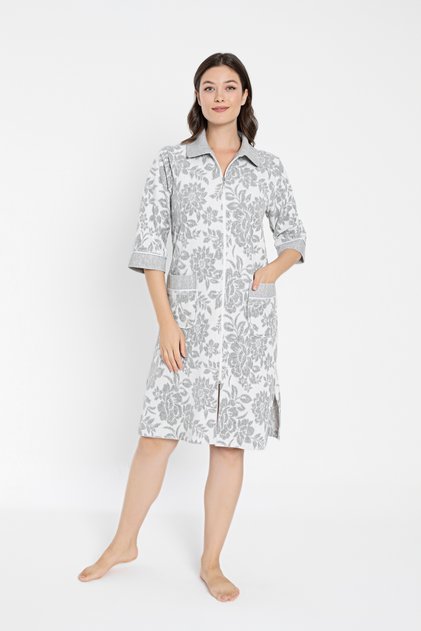 Zippered Jacquard Bambo Cotton Dressing Gown