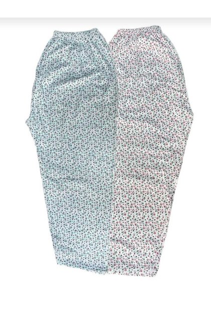 Women's mother, 2-piece patterned long-waist elasticated combed cotton pajama bottoms
