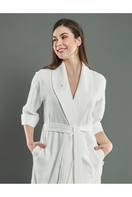 Collar NS Embroidery Bamboo Cotton Pique Dressing Gown
