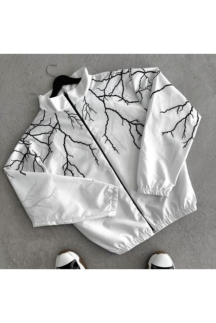 Unisex Children's White Lightning Digital Printed Thin 100% Waterproof Zippered Raincoat Jacket