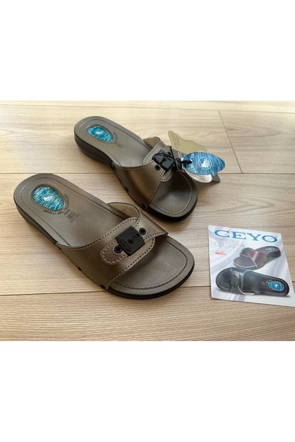 WOMEN'S PLATINUM COLOR SINGLE STRAP ORTHOPEDIC SOLE GEL SOLE SLIPPERS FOR HEEL DISTRESS 6500-1