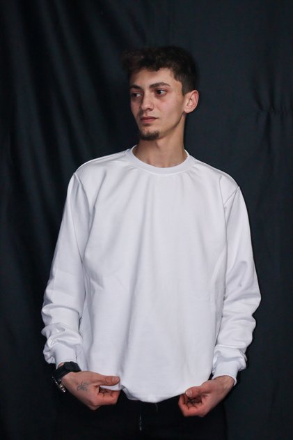 UNİSEX beyaz Basic 0 Yaka Baskısız Düz Bol Kesim Sweatshirt