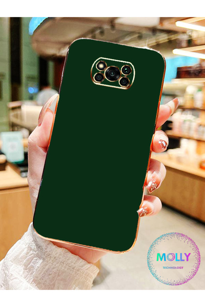 Luxury Silicone Case for Poco X3 with Dark Green Edges Gold Detail