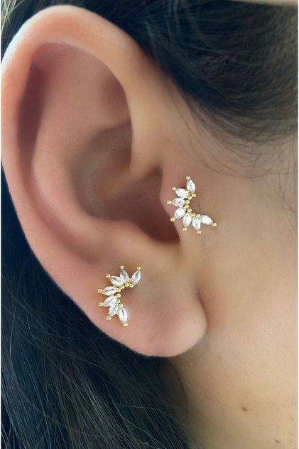 zirkon taşlı arkası düz önden vidalı takmalı tragus kıkırdak conch lobe uyumlu 1 adet piercing küpe