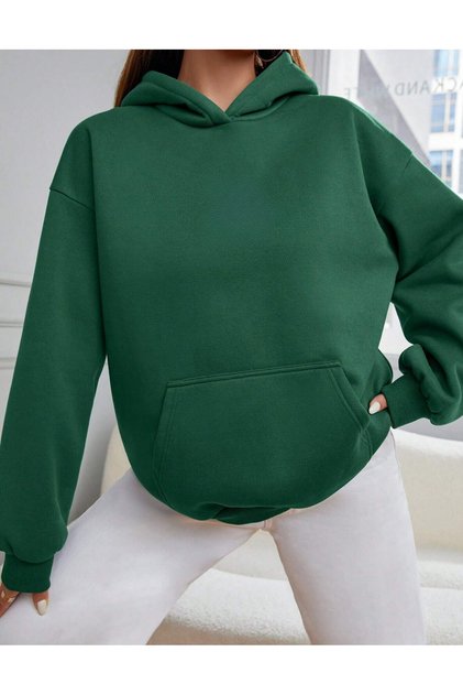 Women's Green Oversize Hooded Sweatshirt with Fleece Inside
