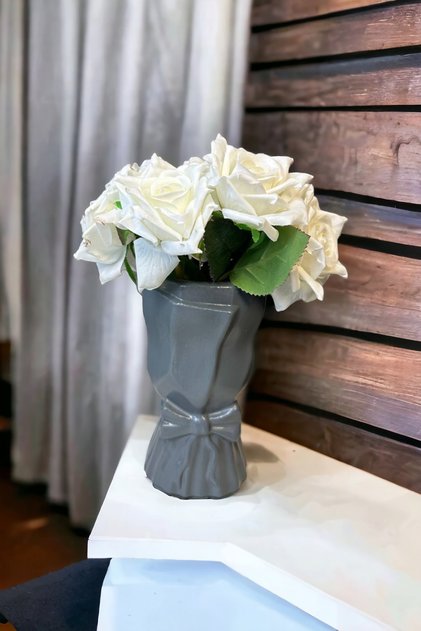 Vază mare pentru buchet, stil scandinav, cu fundă decorativă, 20x10x10 cm