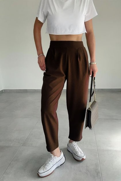 Women's Brown Harem Model Lycra Balloon Trousers
