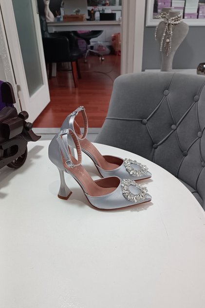 Silver Satin 11cm Champagne Heeled Zara Stone Accessory Ankle Belt Evening Dress Women's Shoes
